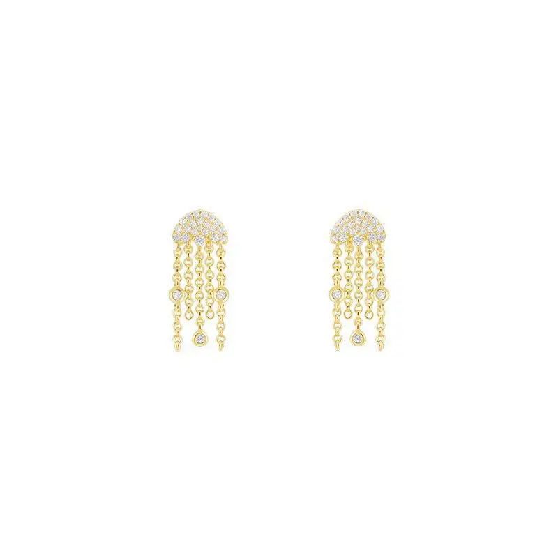 

Full Rhinestone Jellyfish Long Tassel Earrings for Women Gold Color Alloy Chain Hanging Drop Earrings Statement Party Jewelry