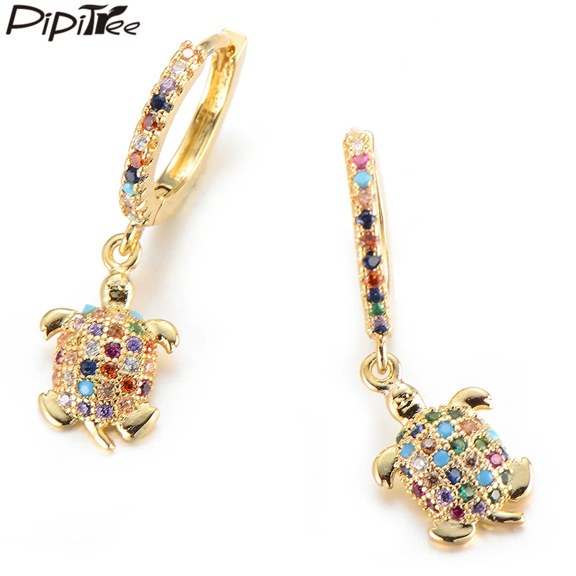 Pipitree милые животные морская черепаха серьги-кольца медные кубические