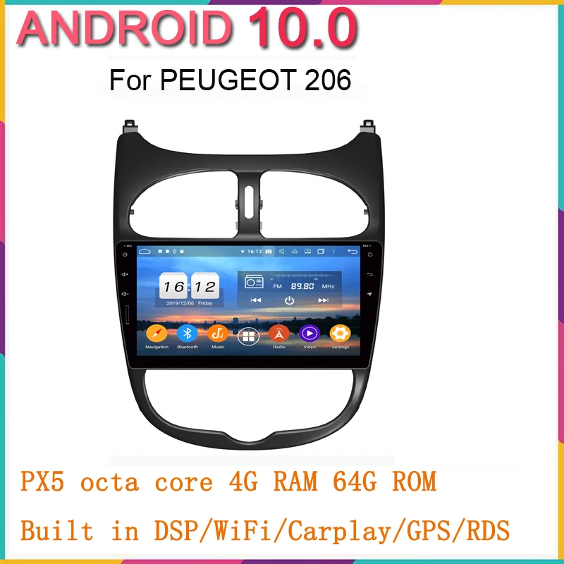 Специальный автомобильный dvd плеер на Android 10 для PEUGEOT 206 PG206 Автомобильная