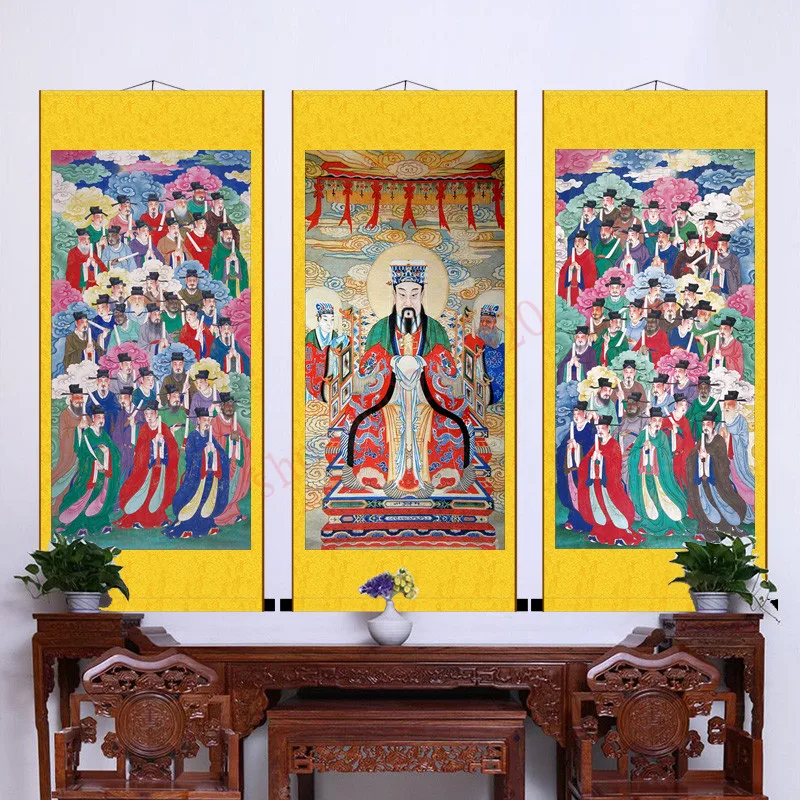 Статуя великого императора донгиуэ, тайский Бог 72, декоративная картина Taoist, шелковая вертикальная осевая подвесная картина