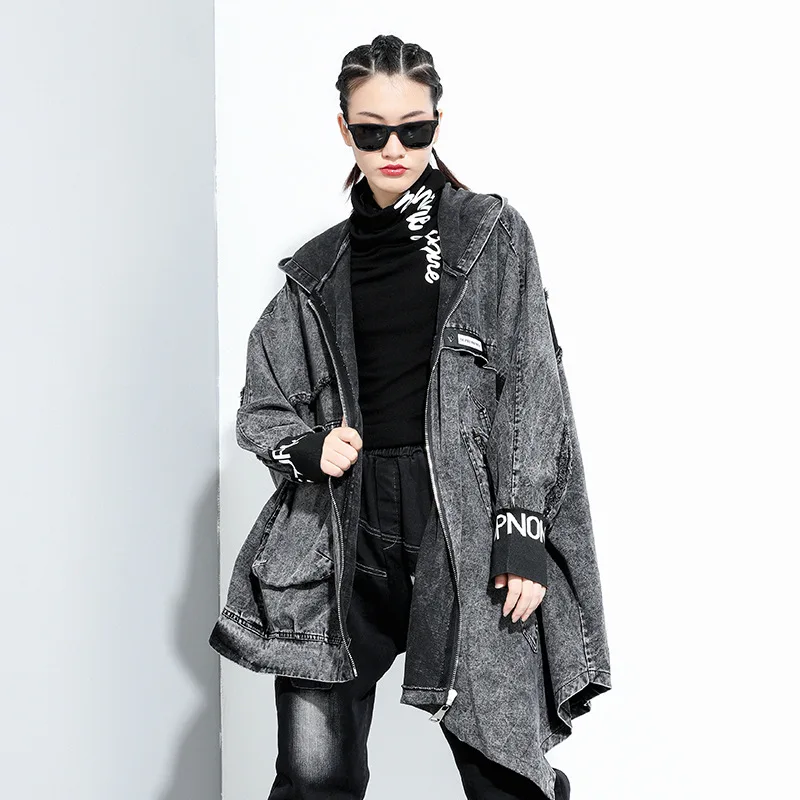 

SuperAen 2021 Autumn New Streetwear Yes Coat Women's Denim Jacket Printed Windbreaker