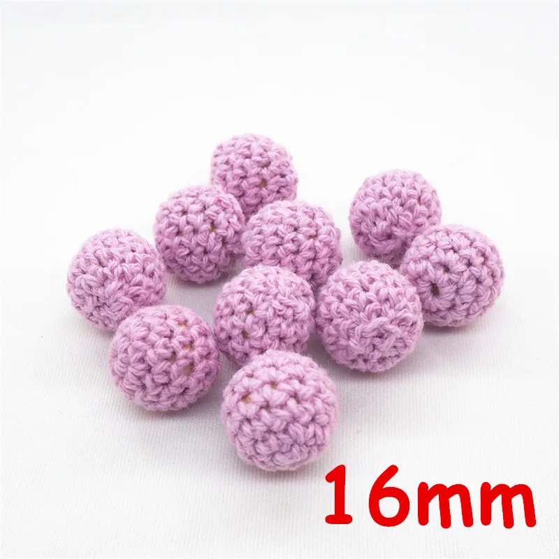 Lilac Chenkai 50 шт. 16 мм 20 мм Круглый Вязание Хлопок крючком деревянные бусины шарики для DIY украшения для прорезания зубов ожерелье игрушка - Цвет: Lilac