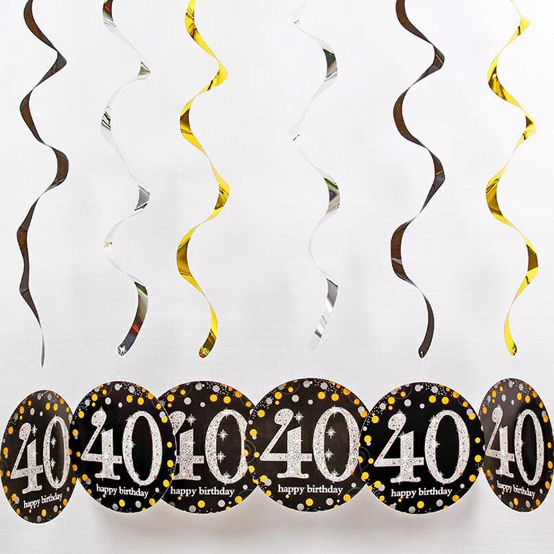 40-yellow 6 шт./компл. ПВХ спираль с днем рождения вихревой 18 21 30 40 50 60 70 лет висит День рождения украшения Цветной лента - Цвет: 40-yellow