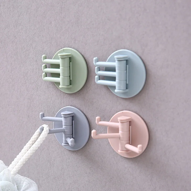 

Multifunctional 3 Branch Rotating Hook Punch-free Storage Hooks Bathroom Kitchen Invisible Wall Accessories