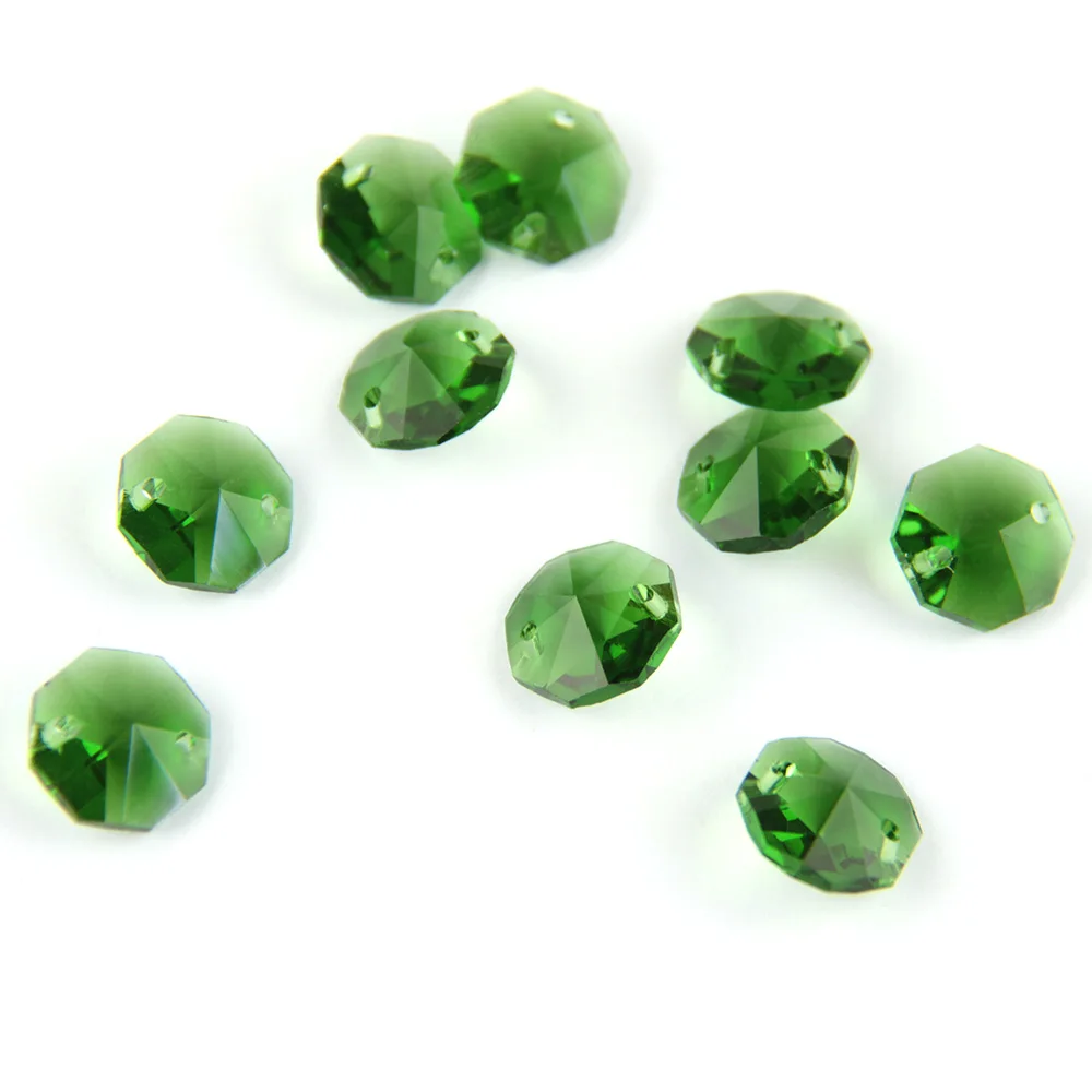 100 шт./лот 14 мм зеленые Восьмиугольные кристаллические призмы бусины в 2 отверстия