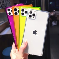 square fluorescent color transparent phone case for iphone 11 12 13 14 pro max x xs xr 7 8 plus se2020 clear soft silicone cover