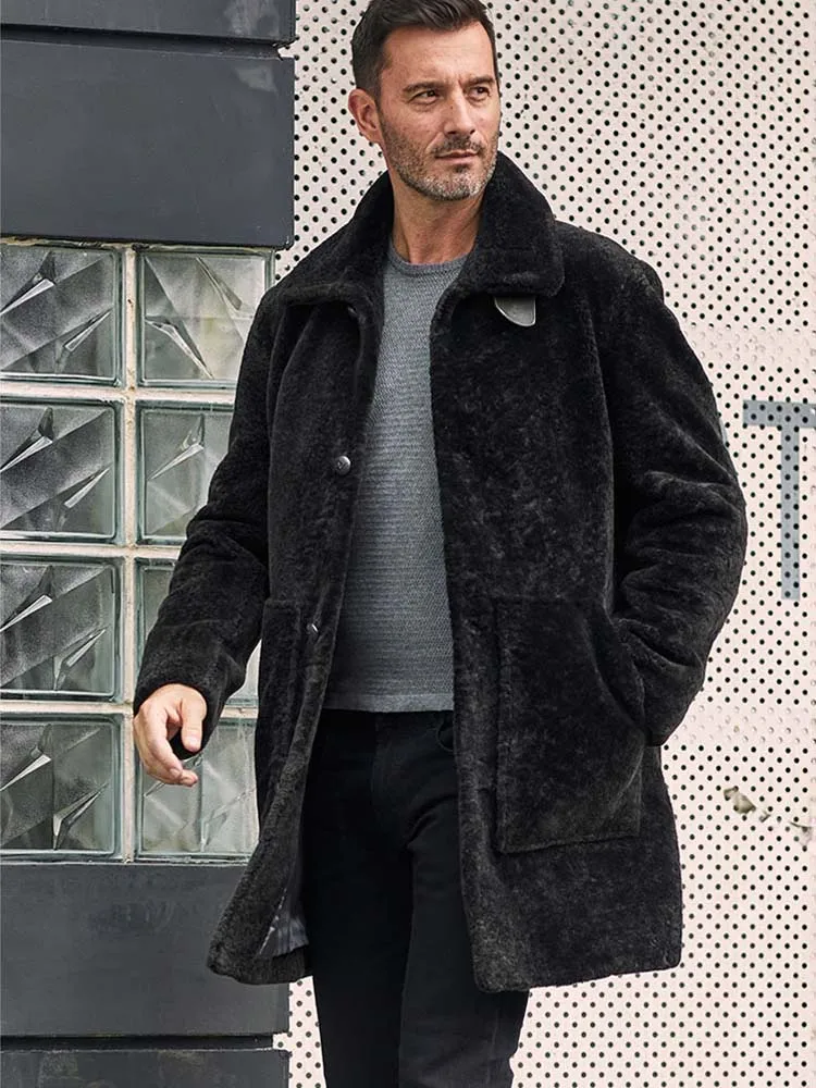 Denny &amp Dora Новая мужская дубленка Длинное меховое пальто Верхняя одежда из