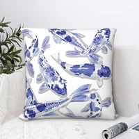 blue white koi fish square pillowcase cushion cover funny zip home decorative polyester bed nordic 4545cm