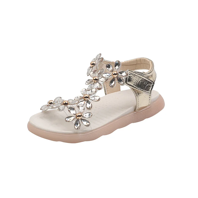 

Child Shoes Little Girls Summer Beach Stylish Sandals 2021 Flowers Rhinestones Kids Princess Shoes 3 4 5 6 7 8 9 10 11 12 Years