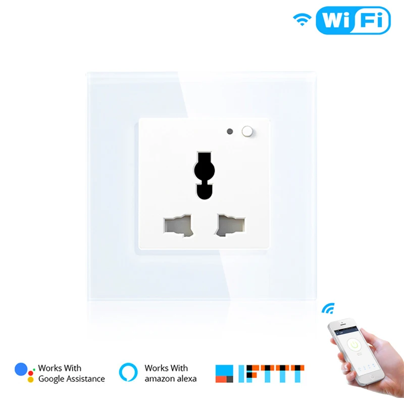 White Универсальная Wi-Fi умная настенная розетка 13A стеклянная панель французское приложение дистанционное управление работает с Amazon Echo Alexa Google Home - Цвет: White