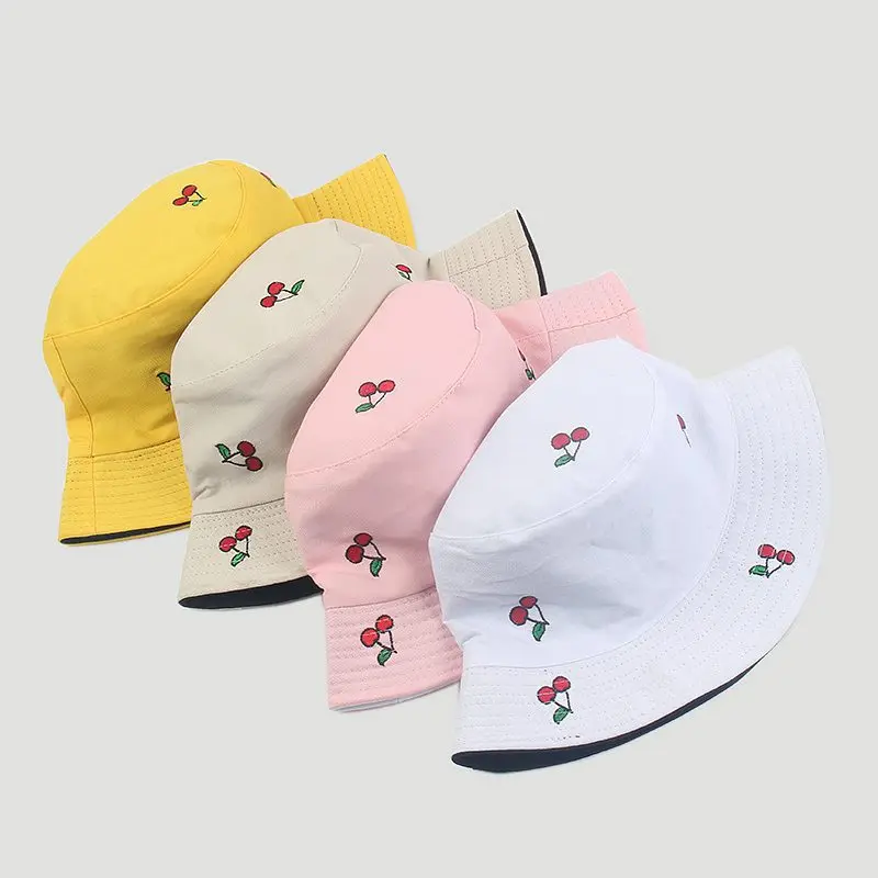 

LDSLYJR Cotton Double sided cherry print Bucket Hat Fisherman Hat outdoor travel hat Sun Cap Hats for Men and Women 208