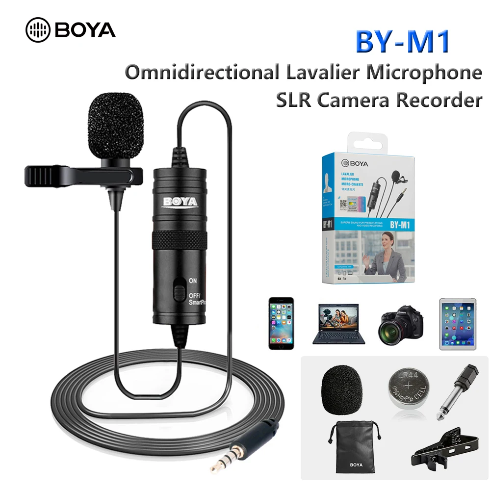 

BOYA BY-M1 3.5mm Recording Lavalier Lapel Microphone Audio Video Record Omnidirectional Condenser Mic for Phone DSLR Computer
