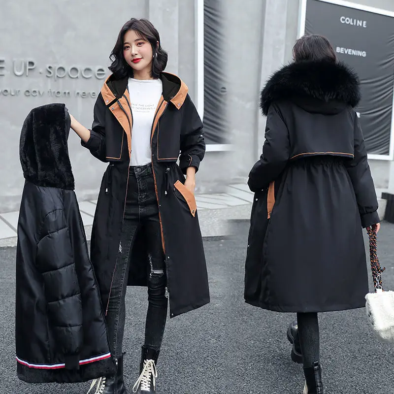 Pai Overcome Women Knee-length Long Winter New Splicing Down Coat Jacket Female Korean Version Was Thin Cotton Clothing TideA285