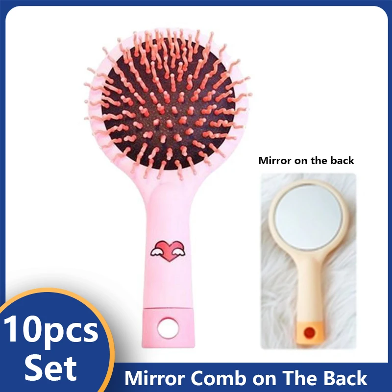 

10pcs Anti-static Comb Girl Air Cushion Comb Detangling Hair Brush Detangle Lice Massage Comb with Mirror Comb on The Back
