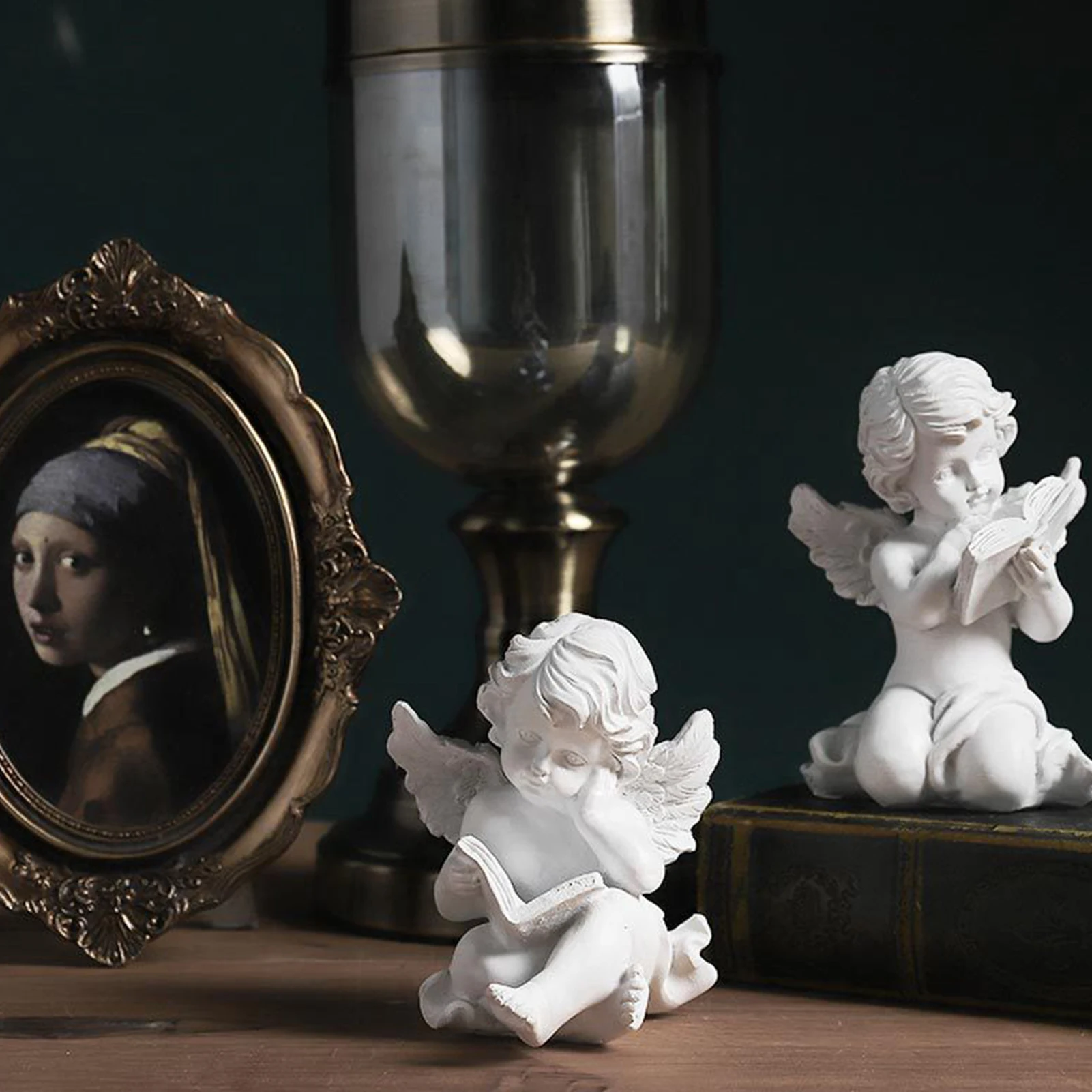 

Reading Angel Statue Resin Cute Cupid Angel Figurine For Garden Outdoor Church Home Decor Adorable Cherubs Wedding Gifts Crafts