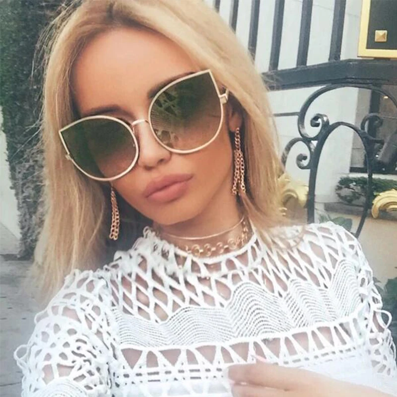 Розовый кошачий глаз очки Солнцезащитные женские модные Зеркальные Роскошные