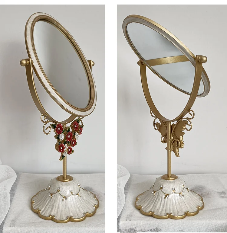 Эмалированное двухстороннее настольное зеркало для макияжа Домашнее Ретро