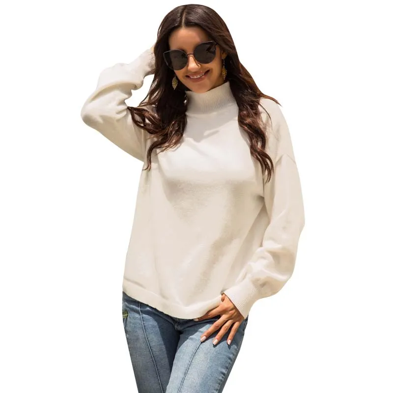 Осенний белый шерстяной свитер WHZHM с высоким воротником женские Зимние