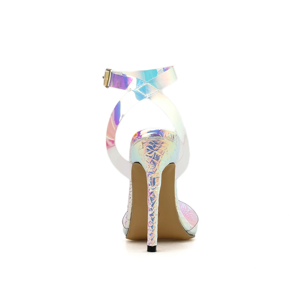 

Women Sandals PVC Transparent Shoes Thin HIgh Heel Sandals Ankle Strap Pointed Toe Shoes Woman
