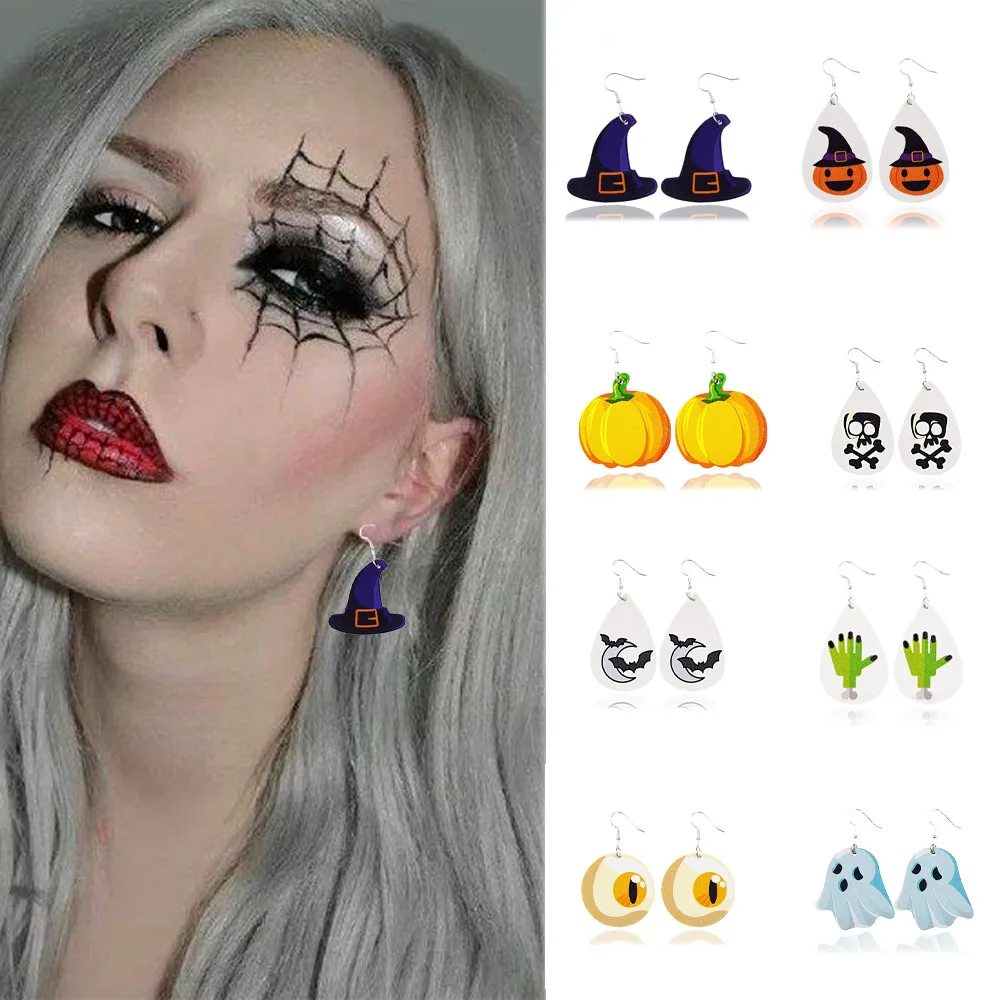 Новинка Хэллоуин узор слеза искусственная кожа шляпа летучая мышь серьги