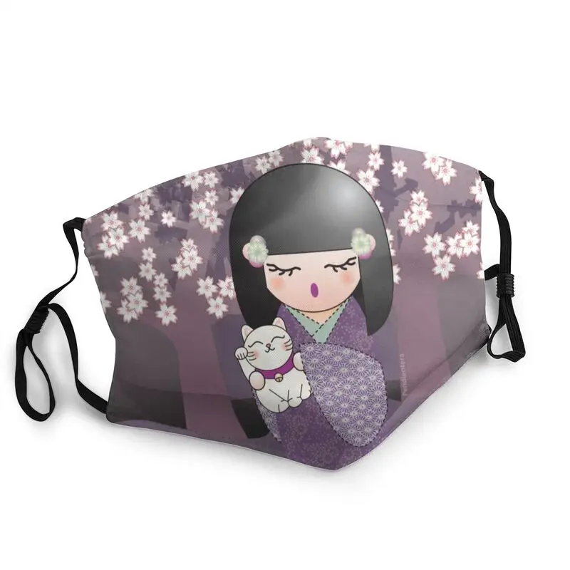 

Japanese Kokeshi And Maneki Neko Reusable Mouth Face Mask Adult Luck Cat Mask Anti Dust Haze Protection Cover Respirator Muffle