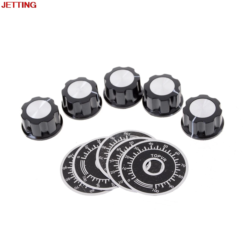 5 компл. Черная ручка Поворотная потенциометра крышка с счетным циферблатом 0 100