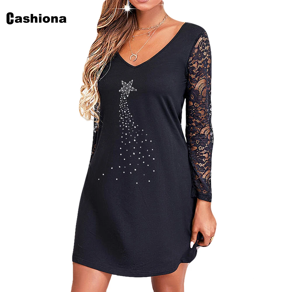 

Женское короткое платье с кружевными рукавами, большие размеры