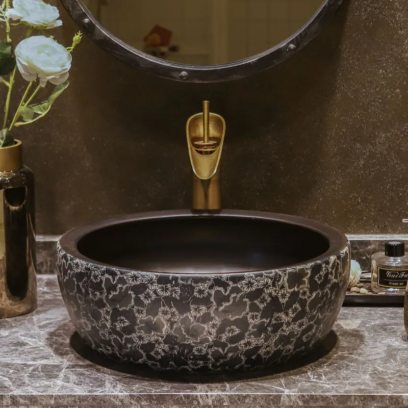 Black Procelain Handmade Artistc Ceramic Lavabo Bathroom Vessel Sinks oval blue ceramic wash basin Sink | Обустройство дома