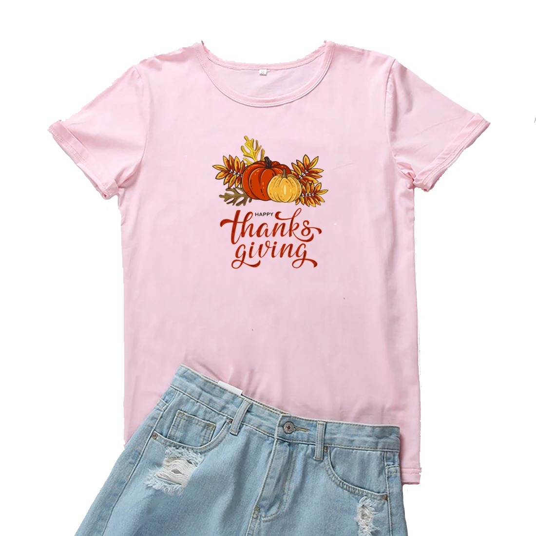 

Happy Thanksgiving Women Tshirt Flower Pumpkin Print T-shirt Women Loose Cotton Woman T Shirt Aesthetic Graphic Camisetas Mujer