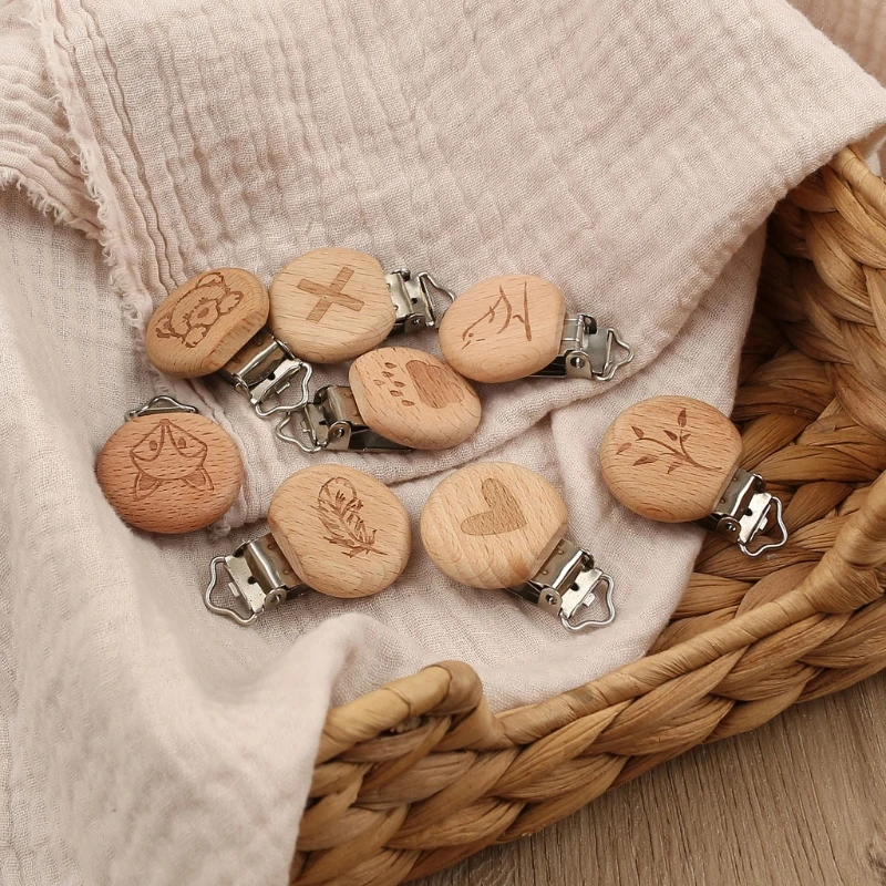 

Beech Wooden Clip Round Dummy Clip Baby Teething Pacifier Chain Holder Making 40JC