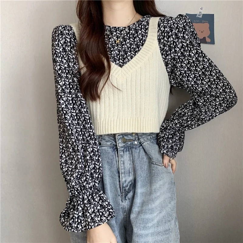 

Осень 2021, вязаный жилет, Женская внешняя одежда, внутренняя одежда, маленький свитер на бретельках, жилет, рубашка, костюм из двух предметов, ...