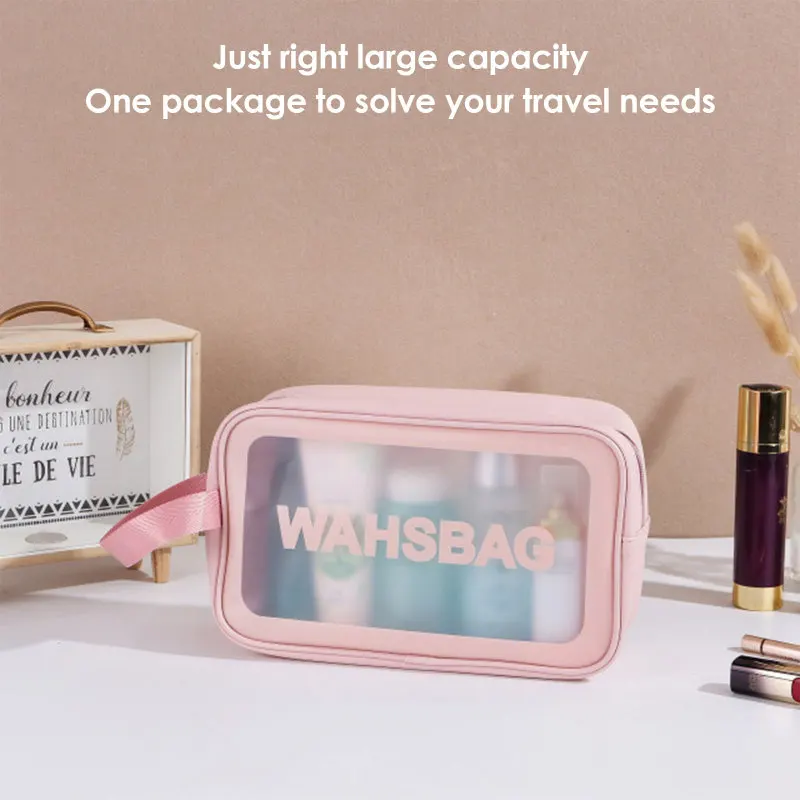 

S/M/L 3 Sizes Ladies Large Capacity Pu Frosted Waterproof Cosmetic Bag Convenient Travel Makeup Storage Bag Female Wash Bag