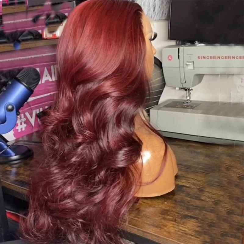 

Brazilian Remy 99J Wine Red Color Body Wave Wigs Transparent 13x4/6 Lace Front Human T Part Hair Wig For Women With Preplucked