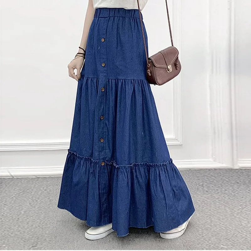 

Джинсовая юбка-макси в несколько рядов, длиной 90 см