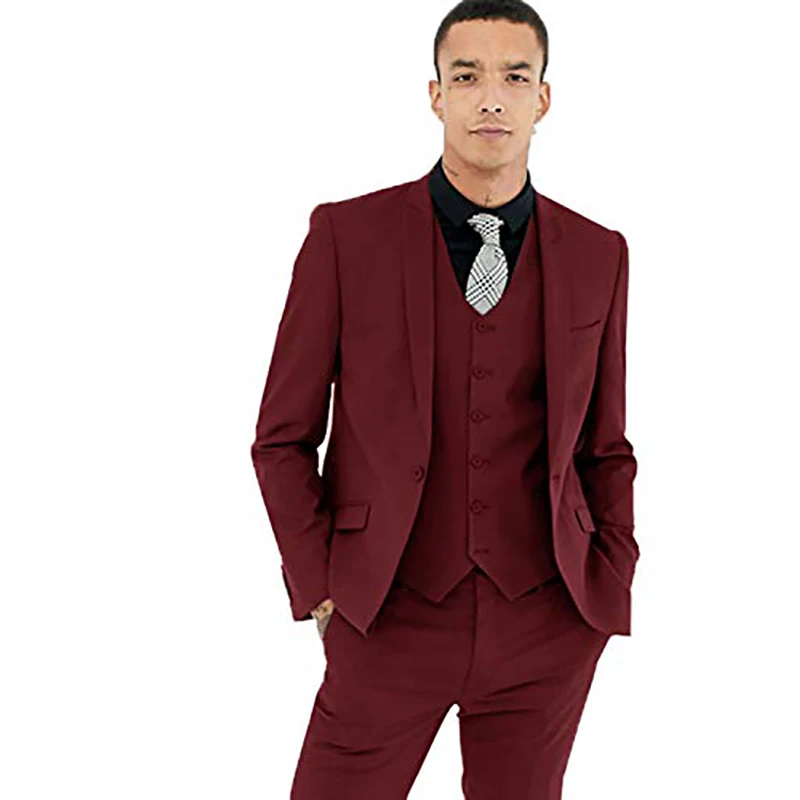 

Men's Slim Fit Suits Groom Wedding Blazer masculino 3 Piece Jacket Vest and Pants Sets Formal Business Single Button Tuxedo