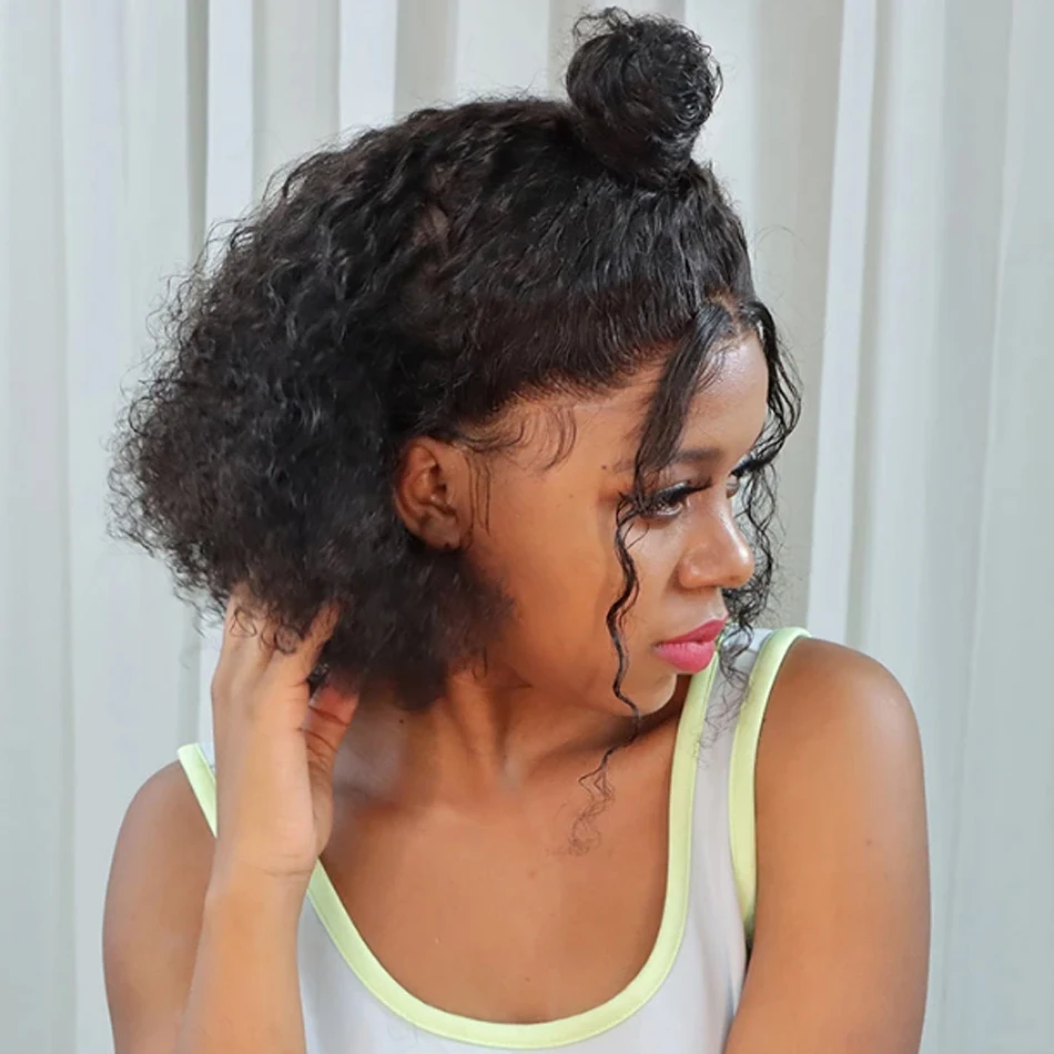 Короткий парик Боб плотность 180 Курчавые Кудрявые дешевые 4X4 парики из