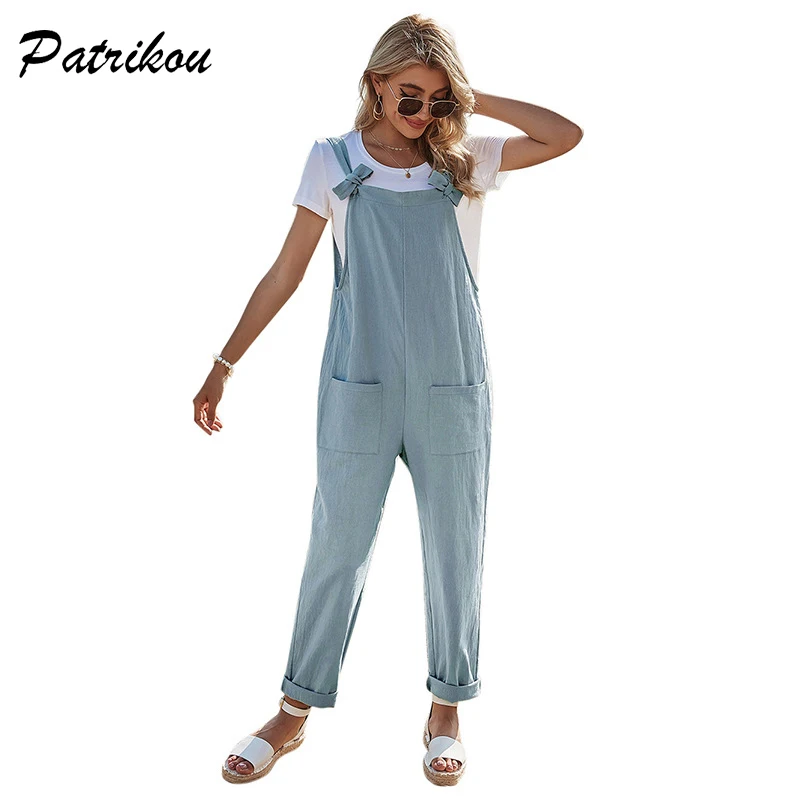 

Spring Women Jumpsuit Bow Cargo Pant Woven High Waist Rompers Pocket Casual Overalls for Female Fashion Cotton Straight Bodysuit