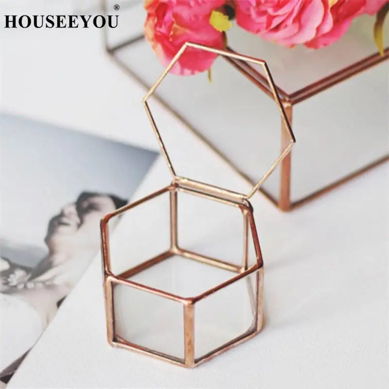 Geometrical Clear Glass Jewelry Ring Storage Box Organizer Holder Tabletop Succulent Plants Container Home Sundries Case Gifts | Дом и сад