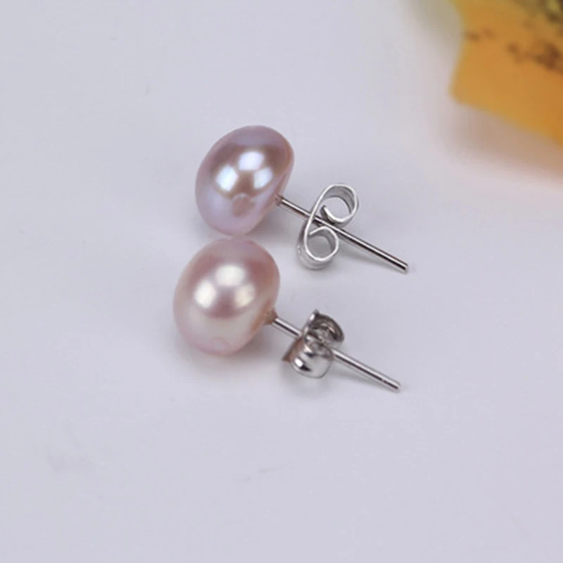 

Silver Color Freshwater Pearl Stud Earrings For Women Black Natural Pearl Earrings Size 6mm 7mm y 8mm