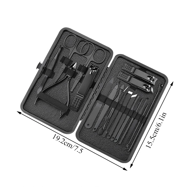 

Stainless Steel Black Nail Clipper Sets Cutter Trimmer Ear Pick Grooming Kit Pedicure Toe Nail Art Tools Drop Ship
