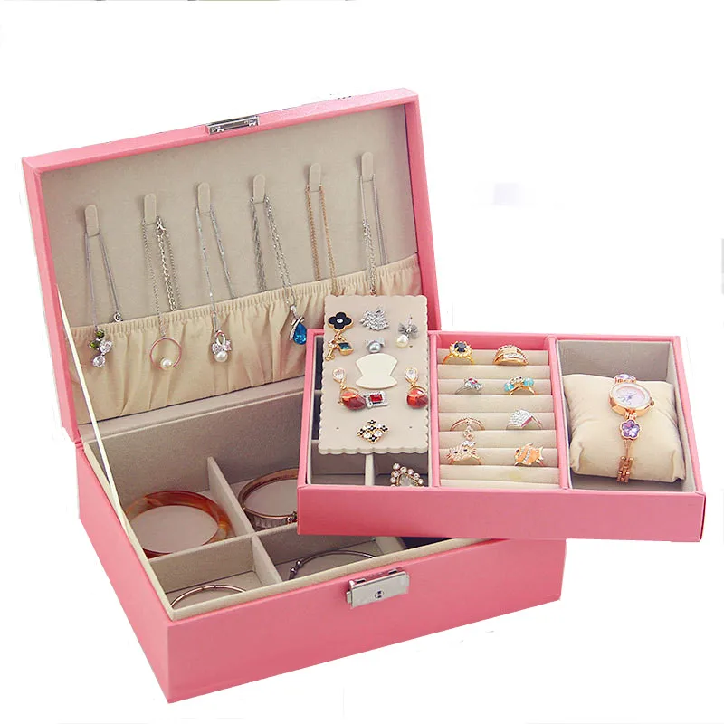 Изысканная шкатулка для украшений фабричная с замком Корейская кожаная