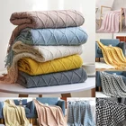 Вязаное одеяло, нордическое одеяло с кисточками, однотонное украшение для дивана, дорожное кондиционер, декоративное одеяло для кровати ручной работы