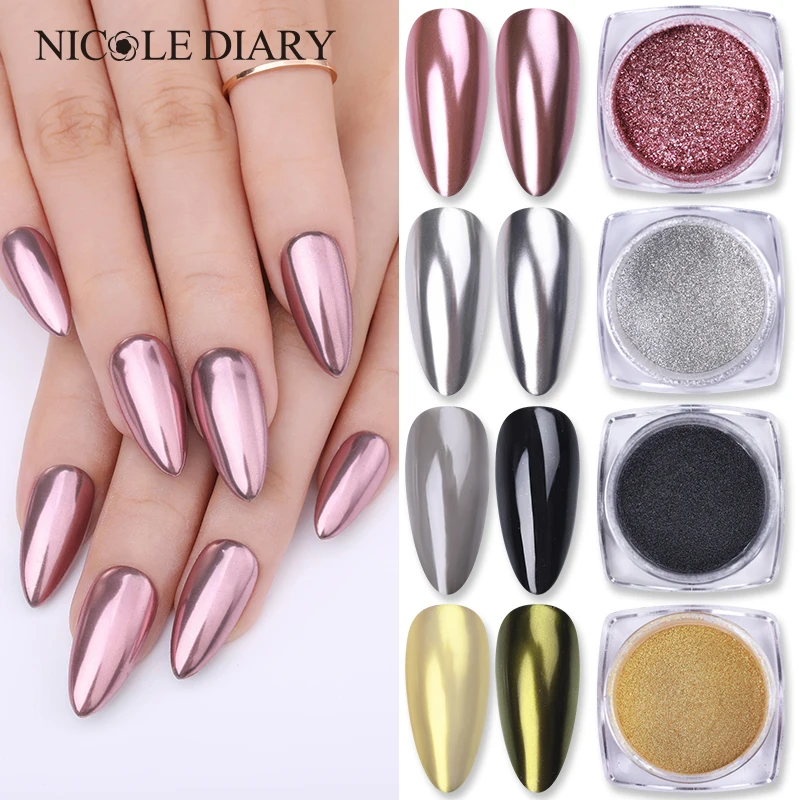 1 коробка зеркальный блеск для ногтей хромированный пигмент серебристый розовое