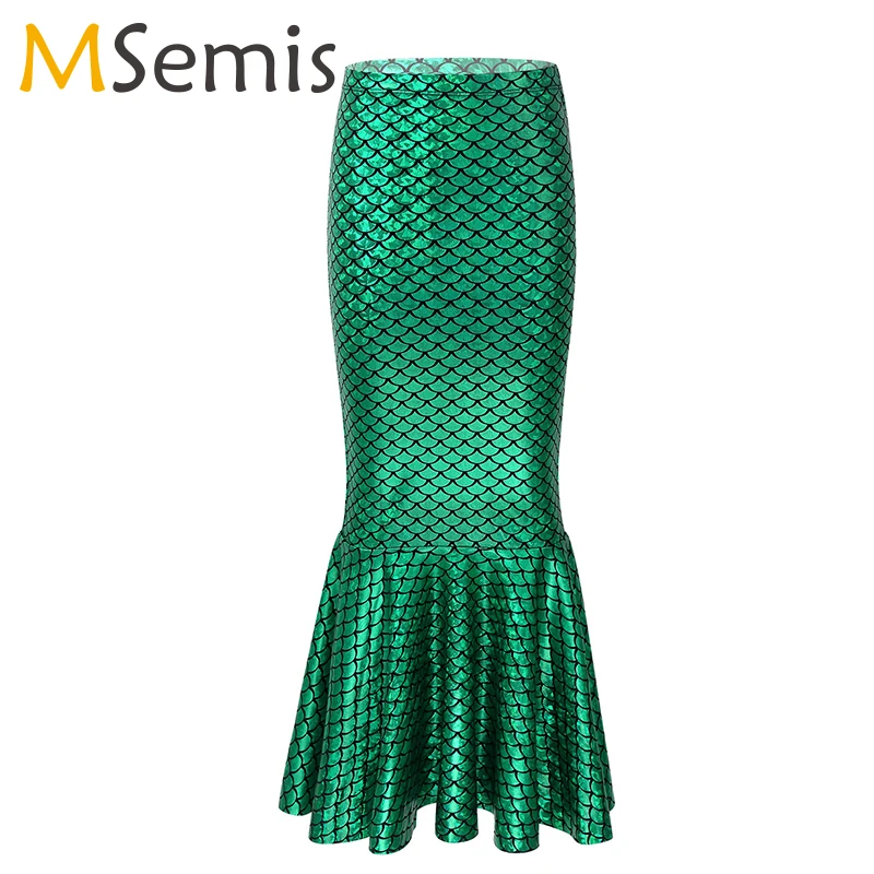 

Kids Girls Mermaid Skirt Fish Scale Printed Mermaid Tail Walkable Elastic Waist Skirts Children Halloween Cosplay Party Costume