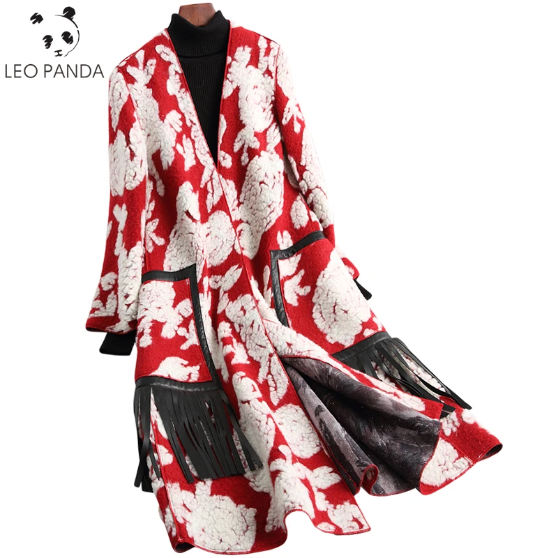 Женское длинное пальто из натуральной шерсти с 3D принтом овечьей толстая парка