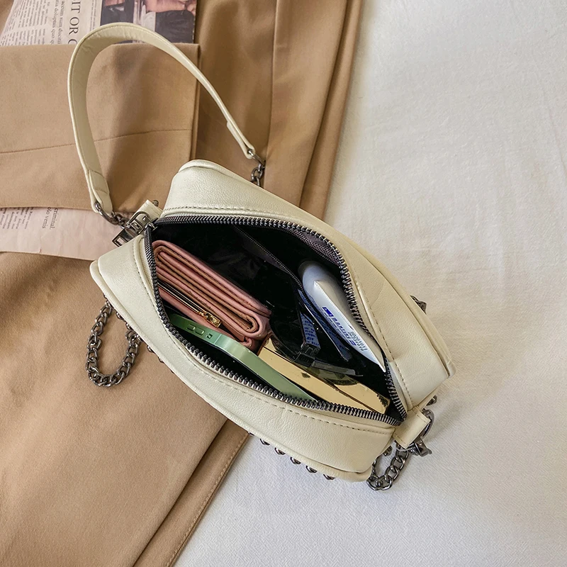 

Rivet Chain Brand Designer PU Leather Crossbody Bags For Women Small square bag Fashion Shoulder Bag Lady Luxury Small Handbags