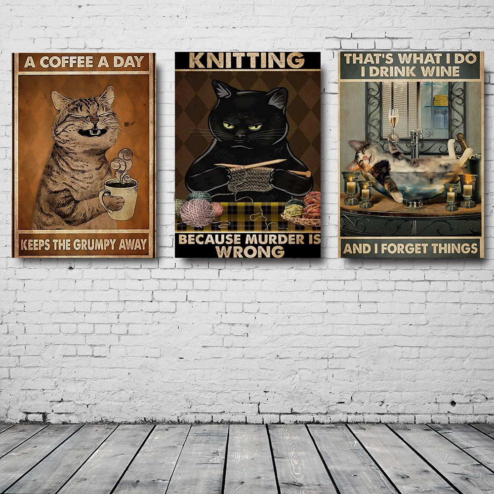 

Black CUTE CAT Before Coffee After Poster Cat Poster White card Bar Club Cafe Garage Wall Decor Farm Decor Art