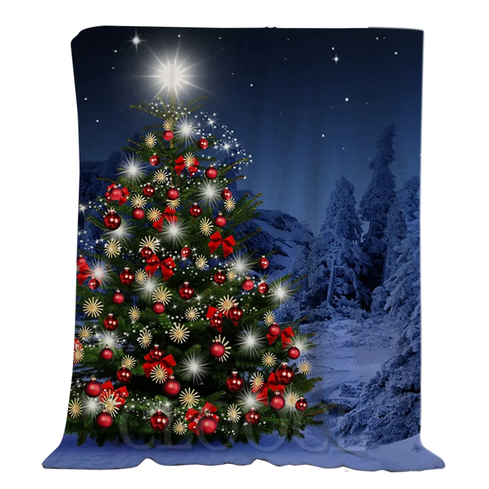 

CLOOCL Christmas Flannel Blankets Cartoon Colorful Christmas Tree Lights Merry Christmas Blanket Keep Warm Plush Quilts Gifts