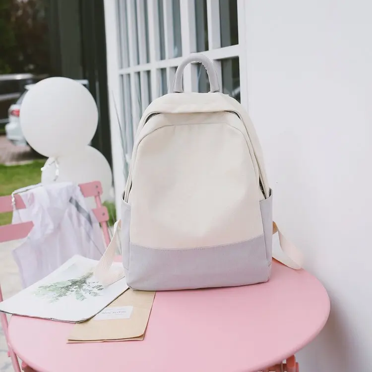 

College wind small fresh art girl simple and versatile canvas backpack hit color student schoolbag