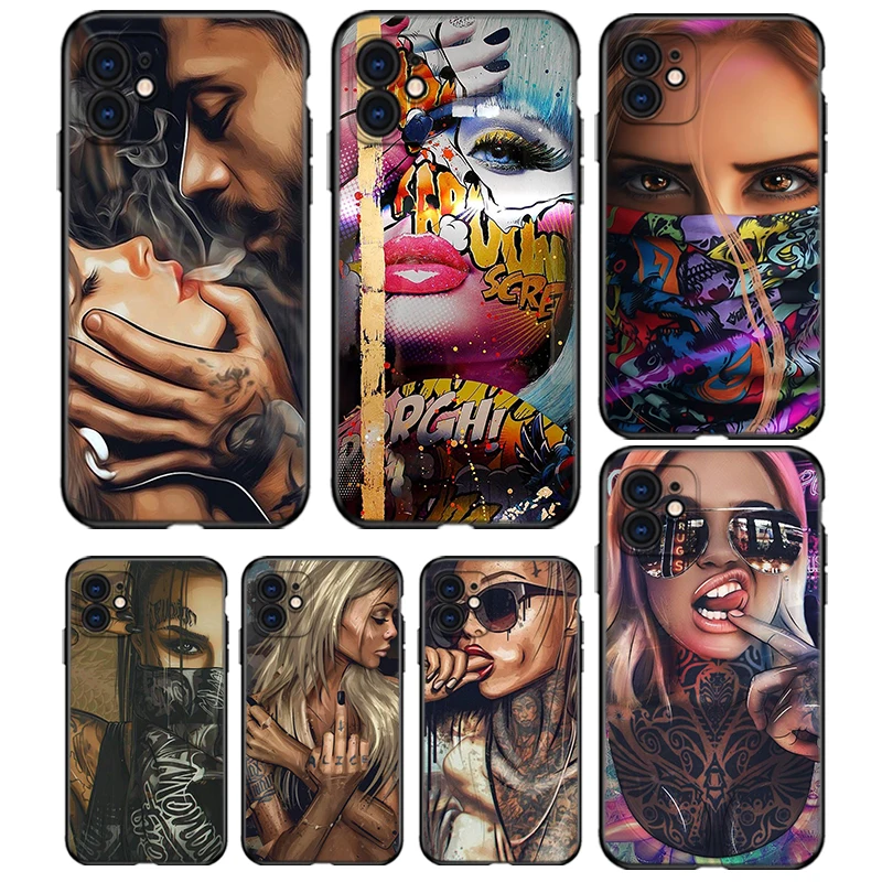 

Sexy Sleeve Tattoo Girl For Apple iPhone 13 12 11 mini 8 7 6S 6 XS XR X 5 5S SE 2020 Pro Max Plus Black Soft Phone Case